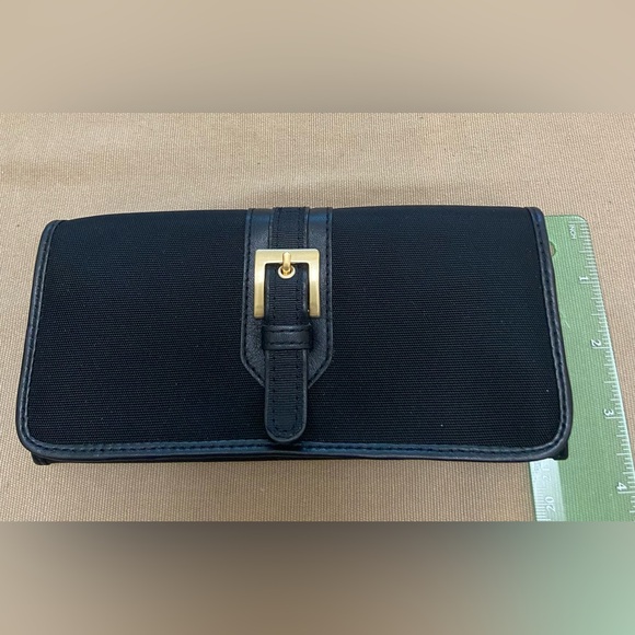 NWOT, Talbots Classic Black Canvas Wallet with Leather Trim & Gold Buckle - Picture 2 of 15